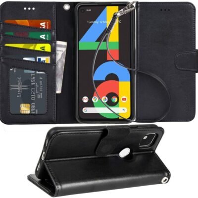 Arae Case for Google Pixel 4A PU Leather Wallet Case Cover with Wrist Strap