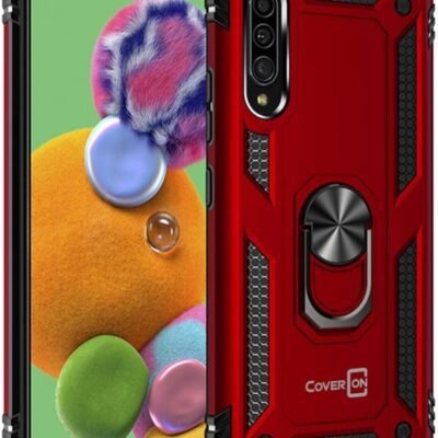 Red CoverON Resistor Series Samsung A90 5G 360 case With Metal Ring Holder Kickstand