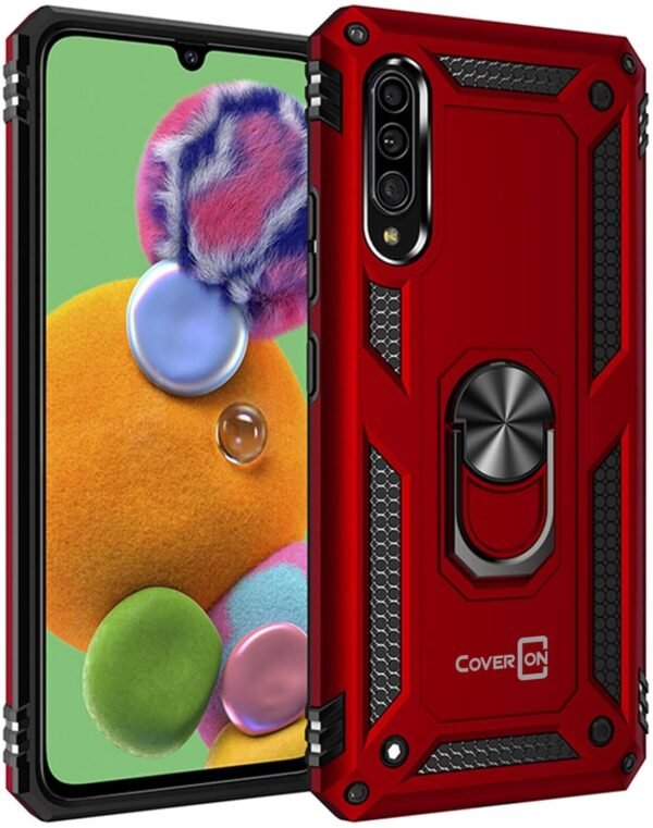 Red CoverON Resistor Series Samsung A90 5G 360 case With Metal Ring Holder Kickstand