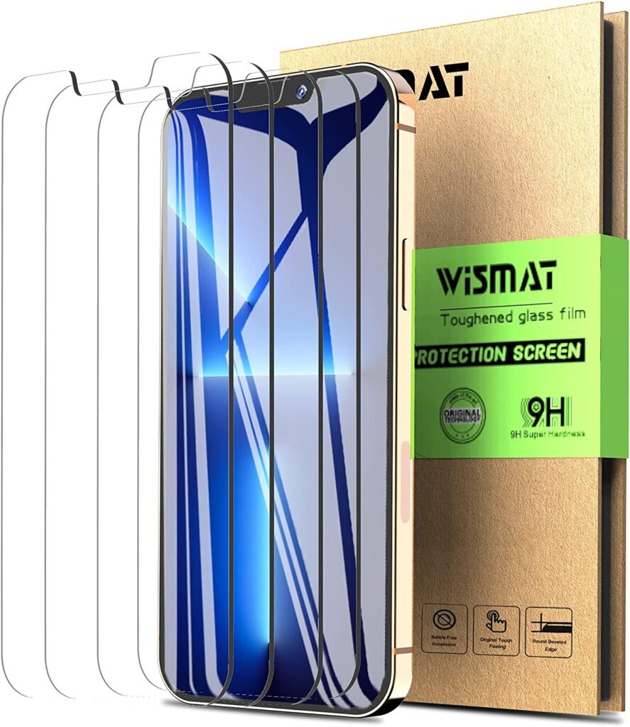WISMAT 4 Pack Screen Protector Compatible with iPhone 13 iPhone 13 Pro HD Tempered Glass 2021, Case Friendly with Easy Installation Tool