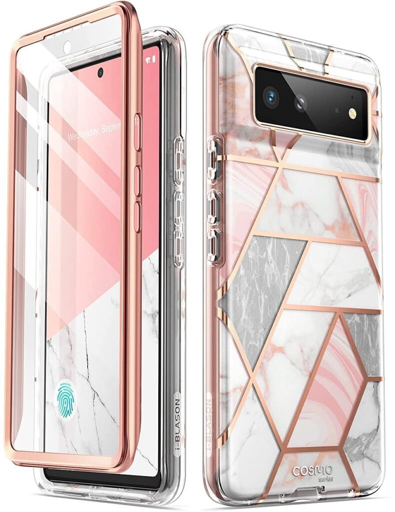 i-Blason Cosmo Series for Google Pixel 6 Case (2021), Slim Full-Body Stylish Protective Case with Built-in Screen Protector (Marble)