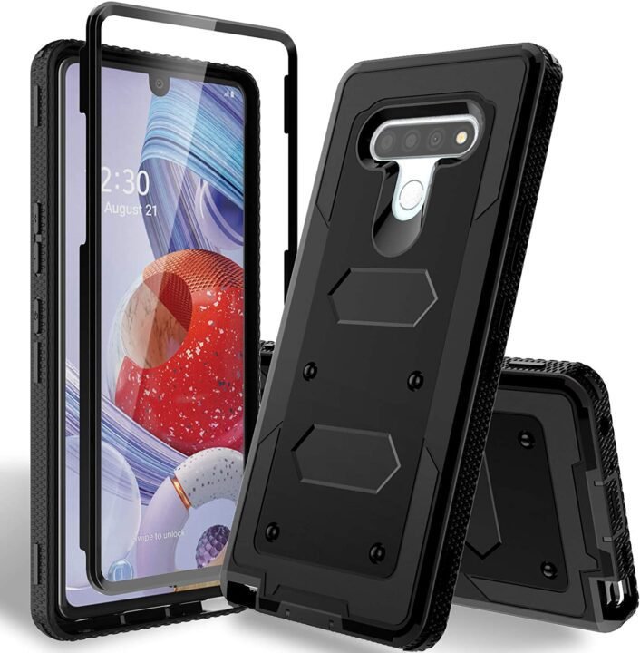 HATOSHI Compatible with LG Stylo 6 Case with Built-in Screen Protector, Heavy Duty Protection Shockproof Rubber Bumper Rugged Protective Phone Cover Black