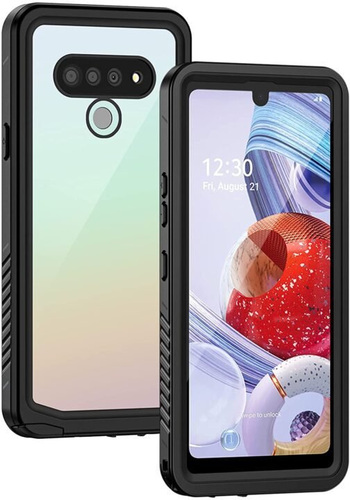 Lanhiem for LG Stylo 6 Case, IP68 Waterproof Dustproof Shockproof Case with Built-in Screen Protector, Full Body Underwater Protective Clear Cover for LG Stylo 6, Black