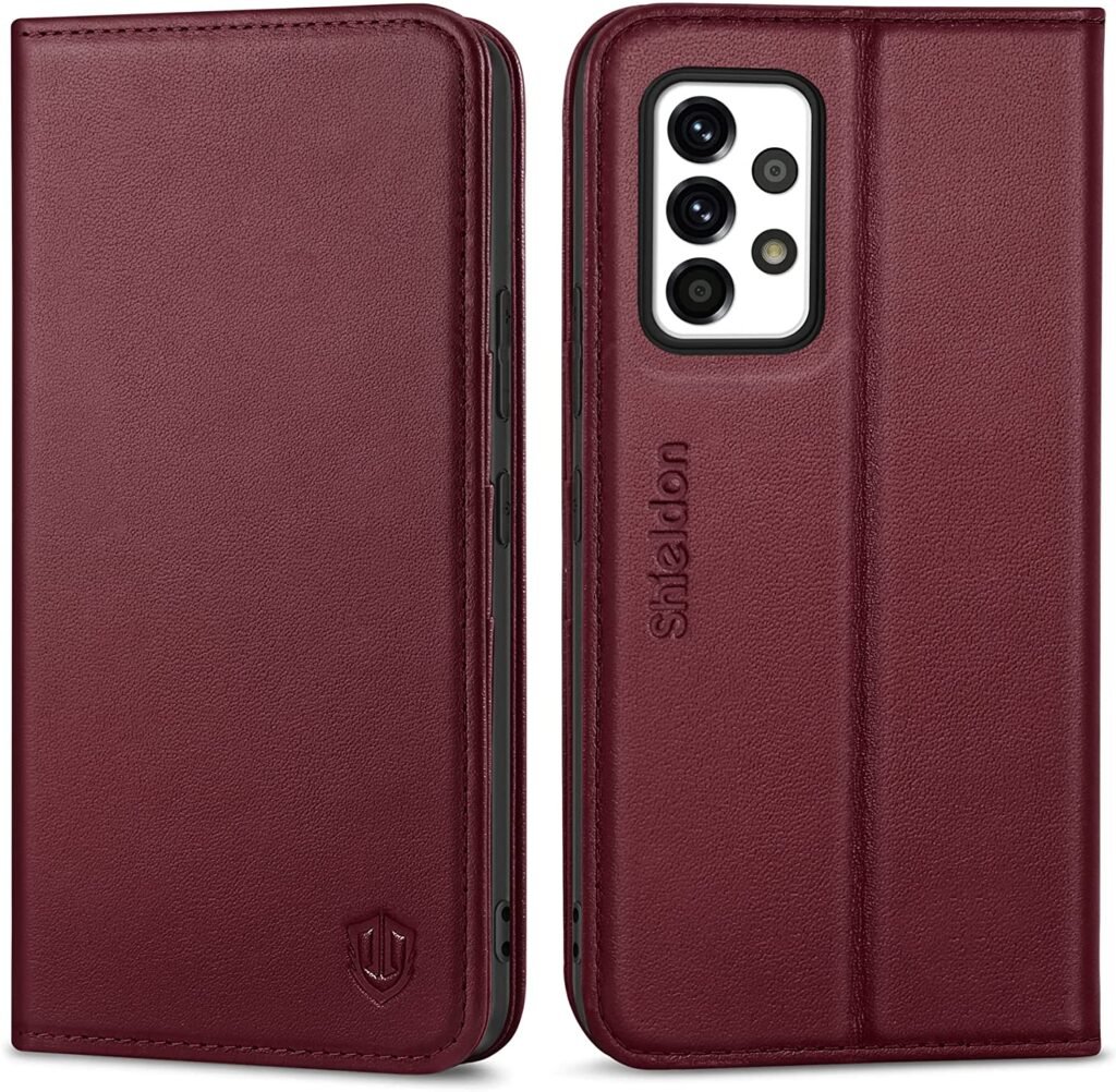 SHIELDON Case for Galaxy A53 5G, Genuine Leather Galaxy A53 Wallet Case Flip RFID Blocking Card Slots Magnetic Kickstand Shockproof Protection