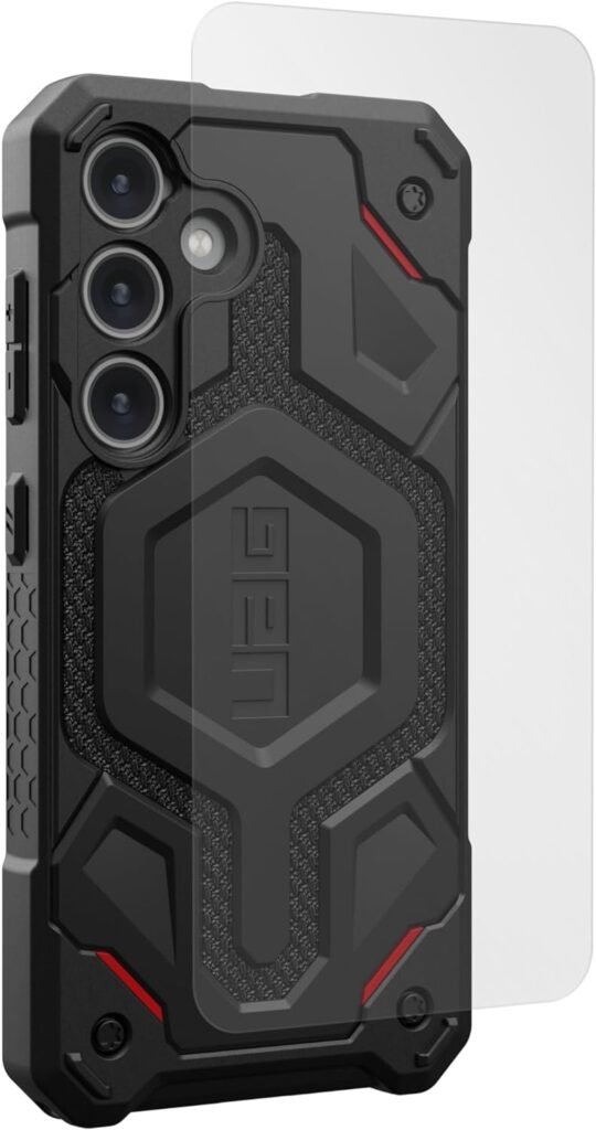URBAN ARMOR GEAR UAG Designed for Samsung Galaxy S24 Case Monarch Kevlar Black Bundle with UAG Premium Tempered Glass Screen Protector 6.2" Glass Shield