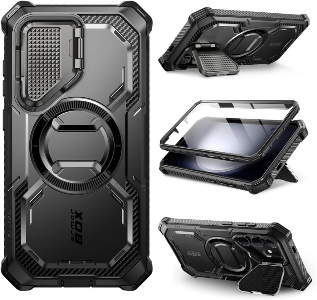 i-Blason Armorbox Designed for Samsung Galaxy S24 Case with Lens Cover [Fingerprint ID Compatible], Full-Body Protective Case Support Wireless Charging (Coal Black)